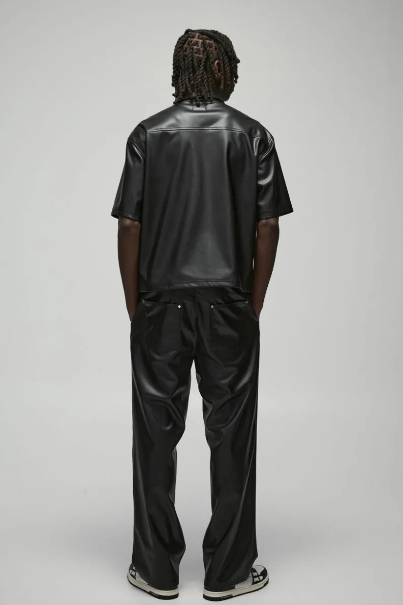 Cheap boohooMAN Oversized PU Pocket Detail Boxy Shirt black