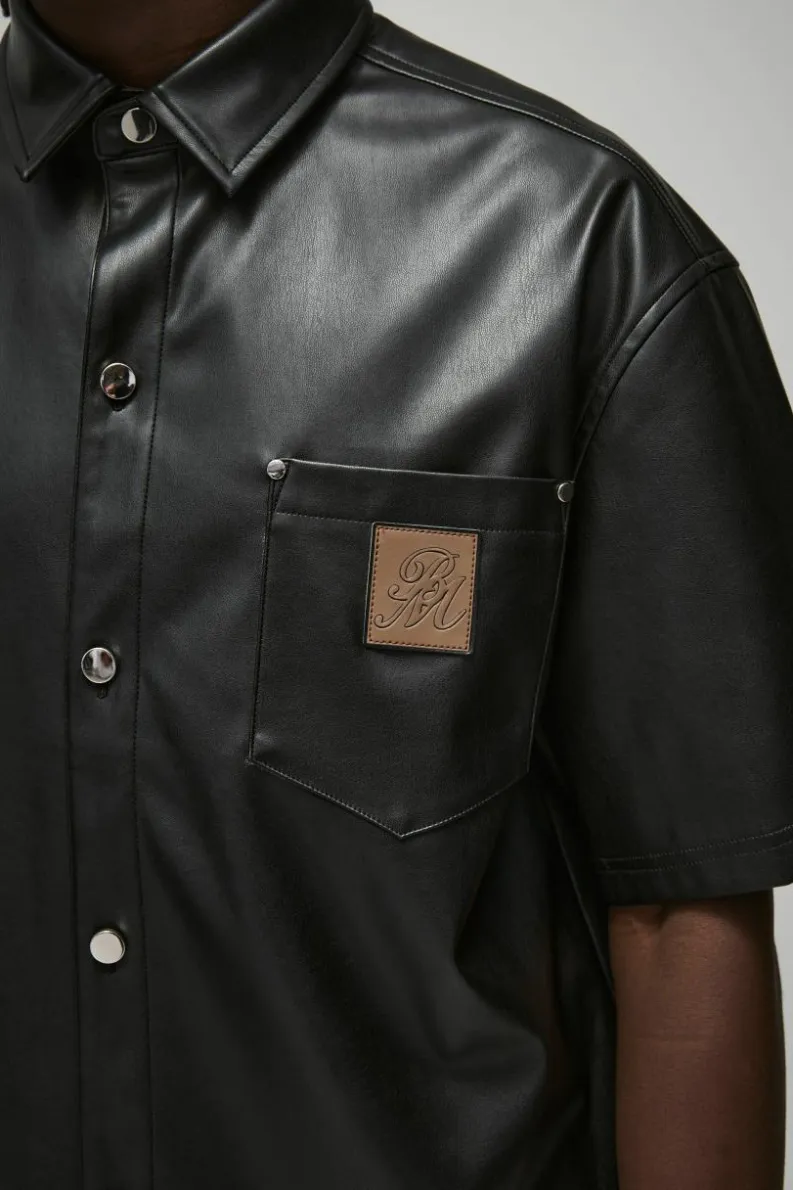 Cheap boohooMAN Oversized PU Pocket Detail Boxy Shirt black