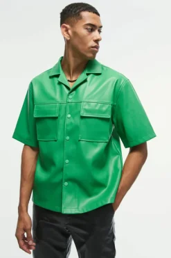 Fashion boohooMAN Oversized PU Short Sleeve Overshirt bright green
