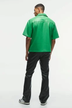 Fashion boohooMAN Oversized PU Short Sleeve Overshirt bright green