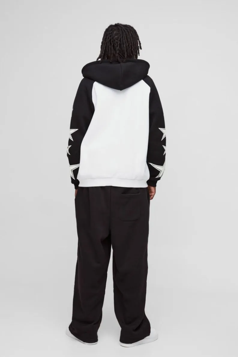 New boohooMAN Oversized Raglan Homme Star Gusset Zip Through Hoodie black