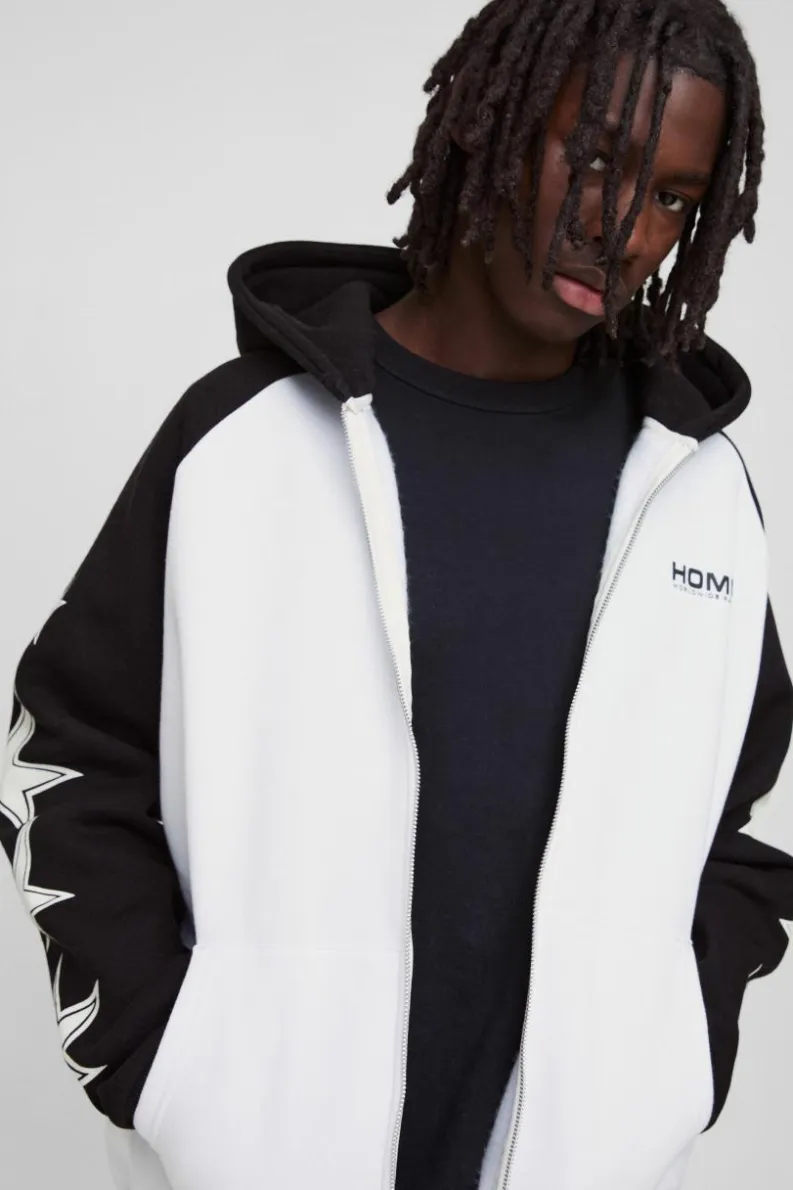 New boohooMAN Oversized Raglan Homme Star Gusset Zip Through Hoodie black