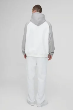 Shop boohooMAN Oversized Raglan MAN Signature Hoodie grey