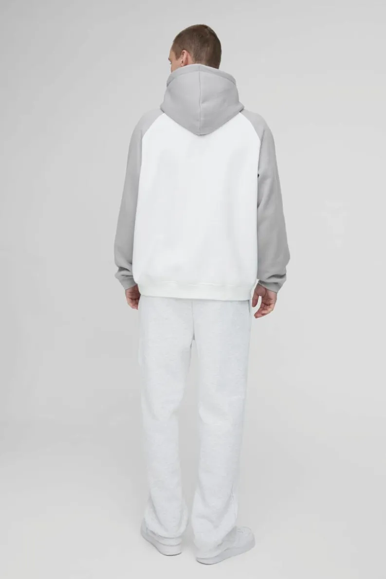 Shop boohooMAN Oversized Raglan MAN Signature Hoodie grey