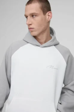 Shop boohooMAN Oversized Raglan MAN Signature Hoodie grey