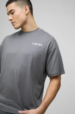 New boohooMAN Oversized Raised Limited Text T-shirt dark grey