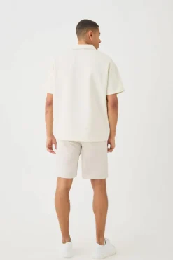 Clearance boohooMAN Oversized Revere Scuba Polo ecru