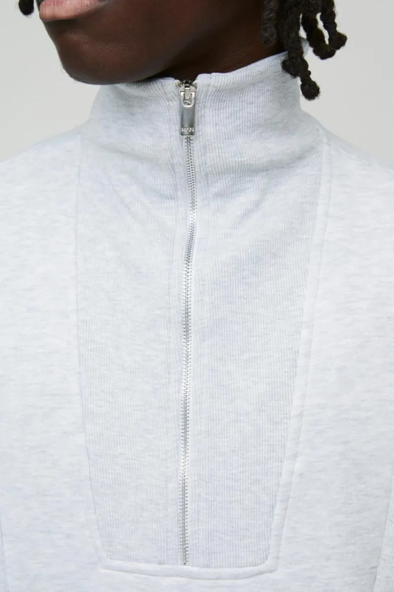 New boohooMAN Oversized Rib Detail Funnel Neck Sweatshirt grey marl