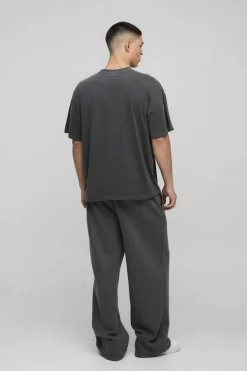 Clearance boohooMAN Oversized Rights Reserved Slogan Washed T-Shirt charcoal
