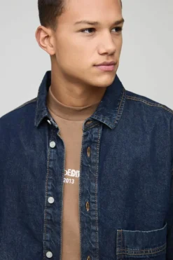 New boohooMAN Oversized Rigid ed Denim Shirt antique wash