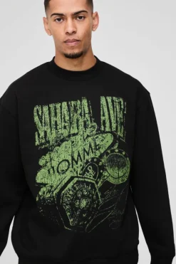 Clearance boohooMAN Oversized Sahara Ave Western Graphic Sweatshirt black