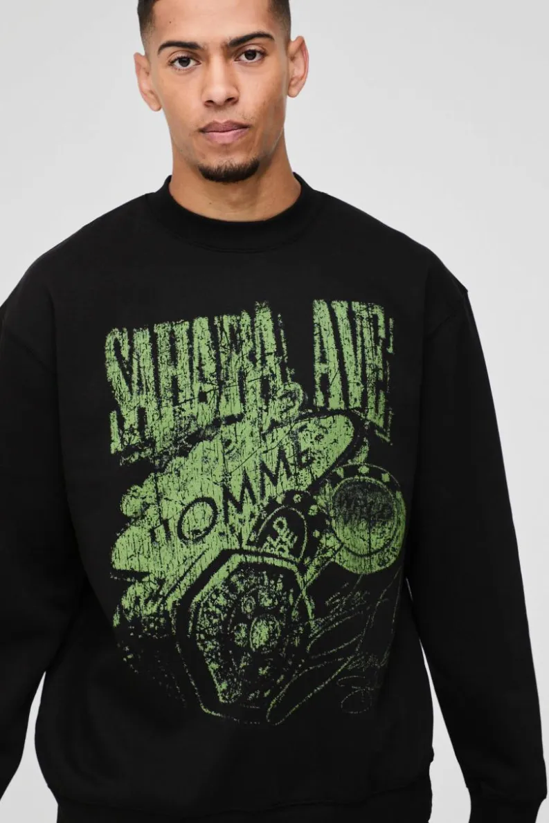 Clearance boohooMAN Oversized Sahara Ave Western Graphic Sweatshirt black
