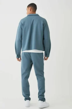 Best Sale boohooMAN Oversized Scuba Boxy Shirt slate blue