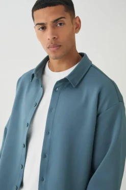 Best Sale boohooMAN Oversized Scuba Boxy Shirt slate blue