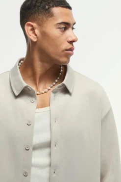 Store boohooMAN Oversized Scuba Boxy Shirt stone