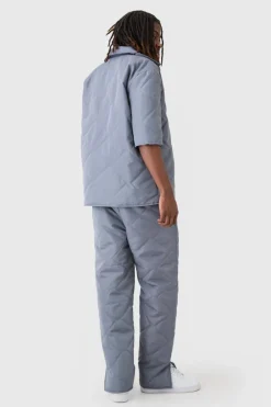 Cheap boohoo Oversized Short Sleeve Quilted Set grey