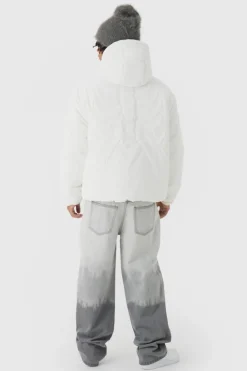 New boohooMAN Oversized Skeleton Embossed Hooded Coat In ecru
