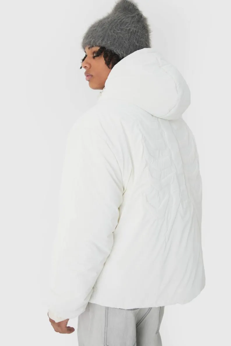 New boohooMAN Oversized Skeleton Embossed Hooded Coat In ecru