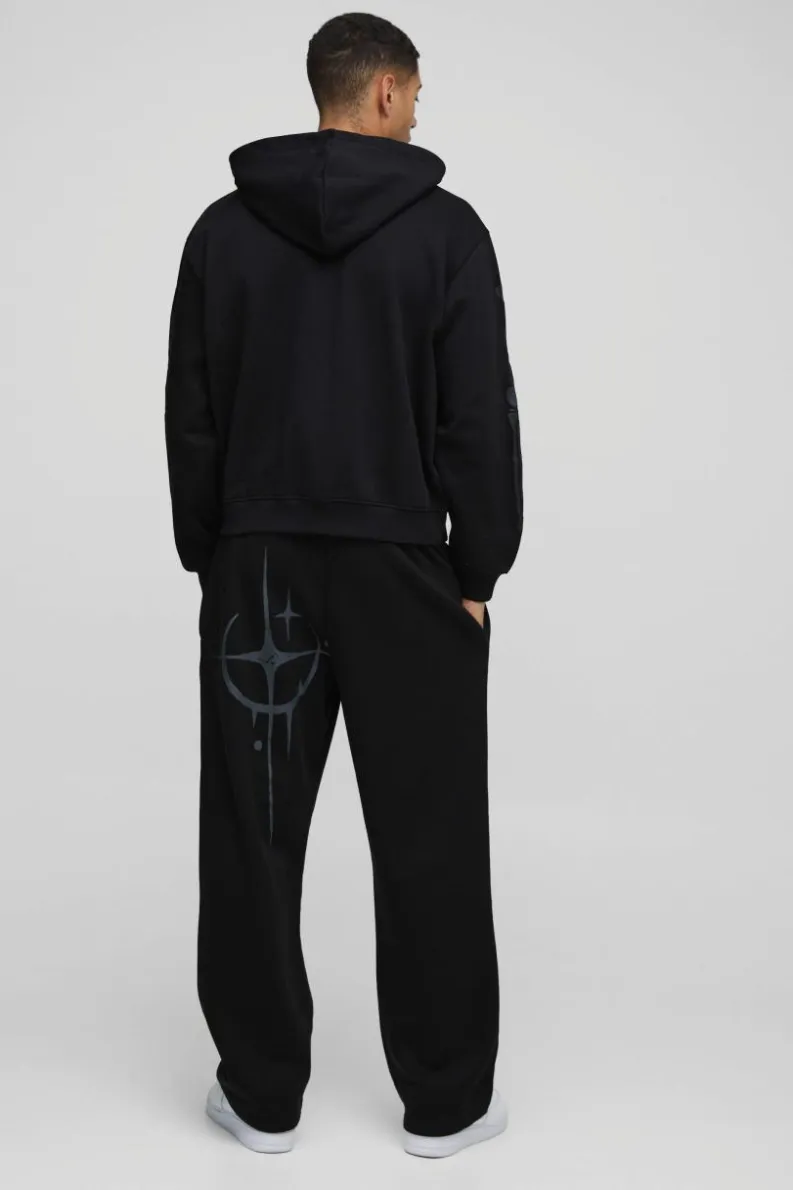 Best boohooMAN Oversized Skeleton Puff Print Zip Through Hoodie black