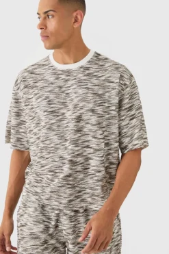 Outlet boohooMAN Oversized Slub Boucle Short Sleeve Sweatshirt neutral
