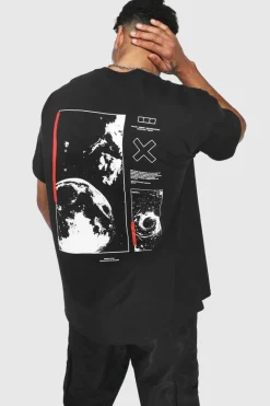 Outlet boohooMAN Oversized Space Back Print T-shirt black