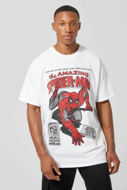 Sale boohooMAN Oversized Spiderman License T-shirt white