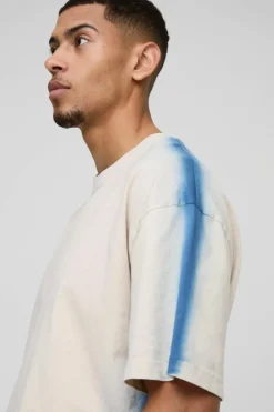 Sale boohooMAN Oversized Spray Boxy Wash T-Shirt stone