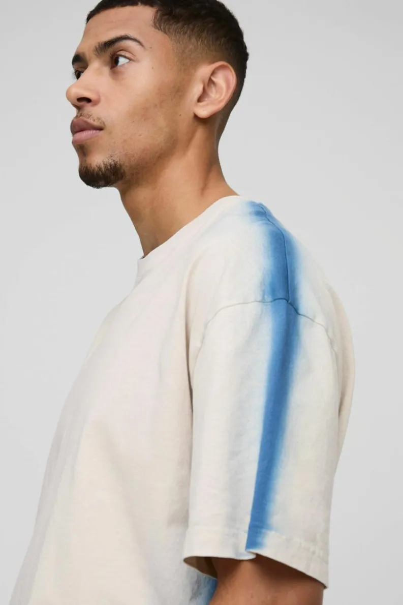 Sale boohooMAN Oversized Spray Boxy Wash T-Shirt stone
