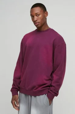 Clearance boohooMAN Oversized Spray Wash Sweatshirt burgundy