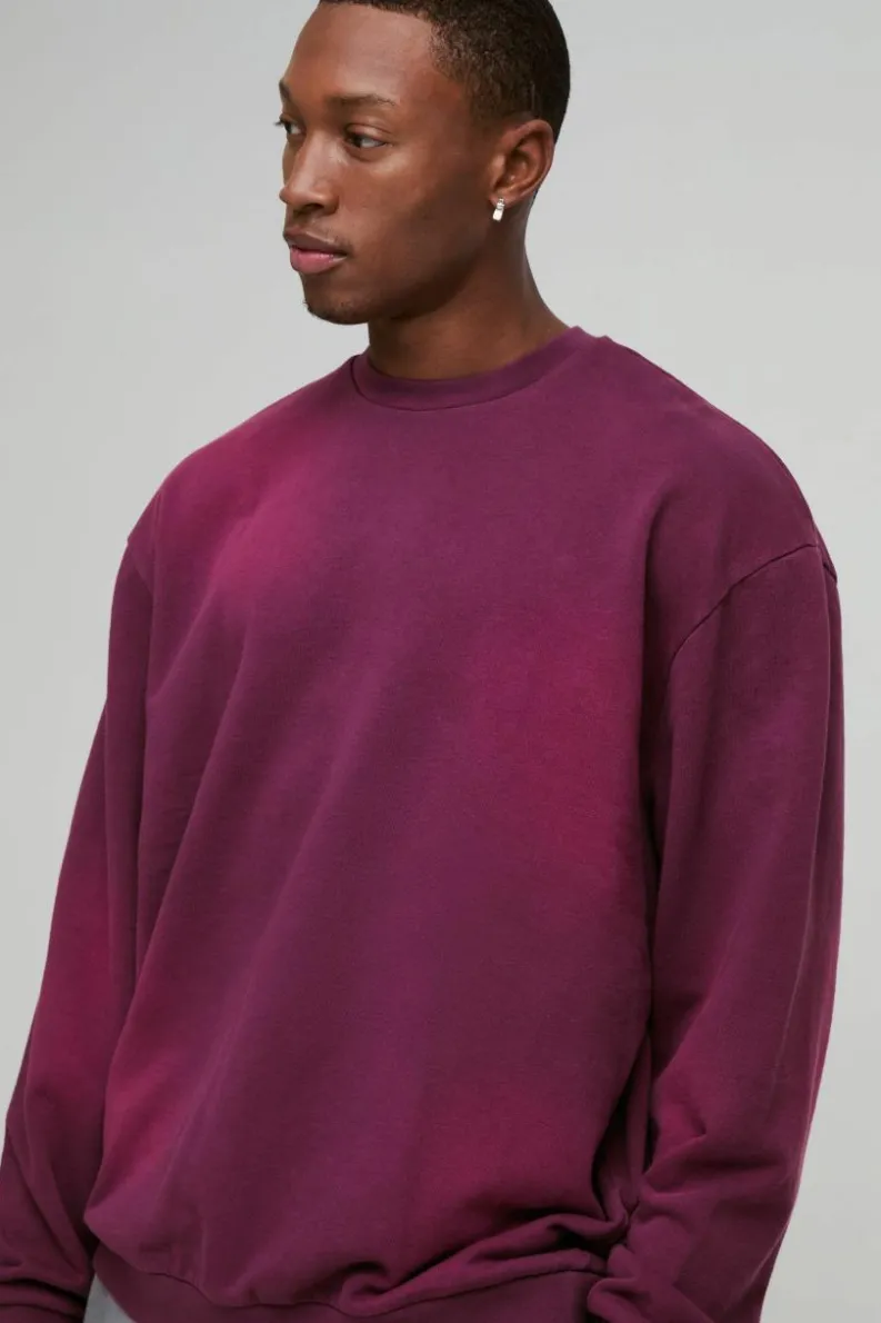 Clearance boohooMAN Oversized Spray Wash Sweatshirt burgundy