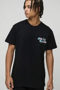 Shop boohooMAN Oversized Squid Games License T-Shirt black