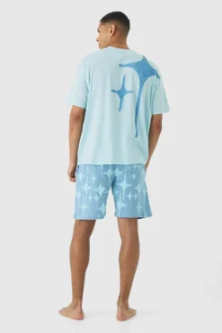 Best boohooMAN Oversized Star Graphic Short Lounge Set blue