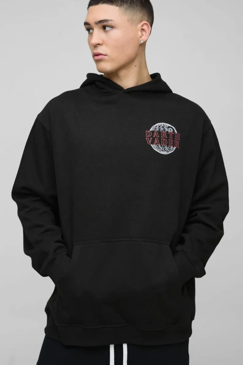 Cheap boohooMAN Oversized Star Wars Disney License Print Hoodie black