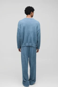 Best boohooMAN Oversized Super Fluffy Knitted Jumper slate blue