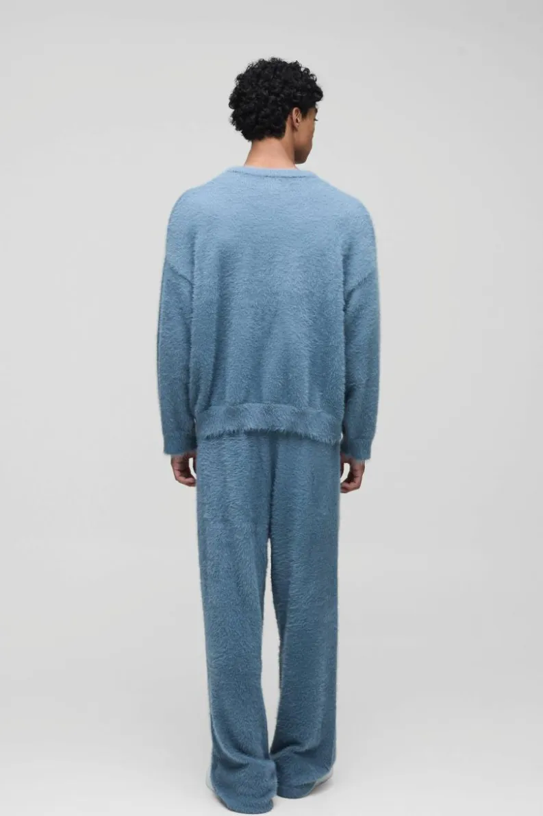 Best boohooMAN Oversized Super Fluffy Knitted Jumper slate blue