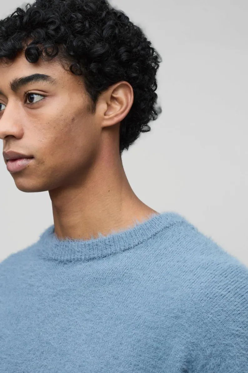 Best boohooMAN Oversized Super Fluffy Knitted Jumper slate blue