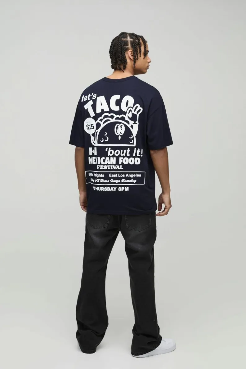 Best Sale boohooMAN Oversized Taco Cartoon Print T-Shirt navy