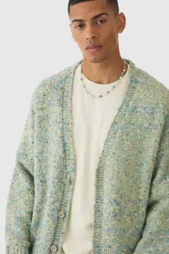 Cheap boohooMAN Oversized Textured Brushed Knitted Cardigan khaki