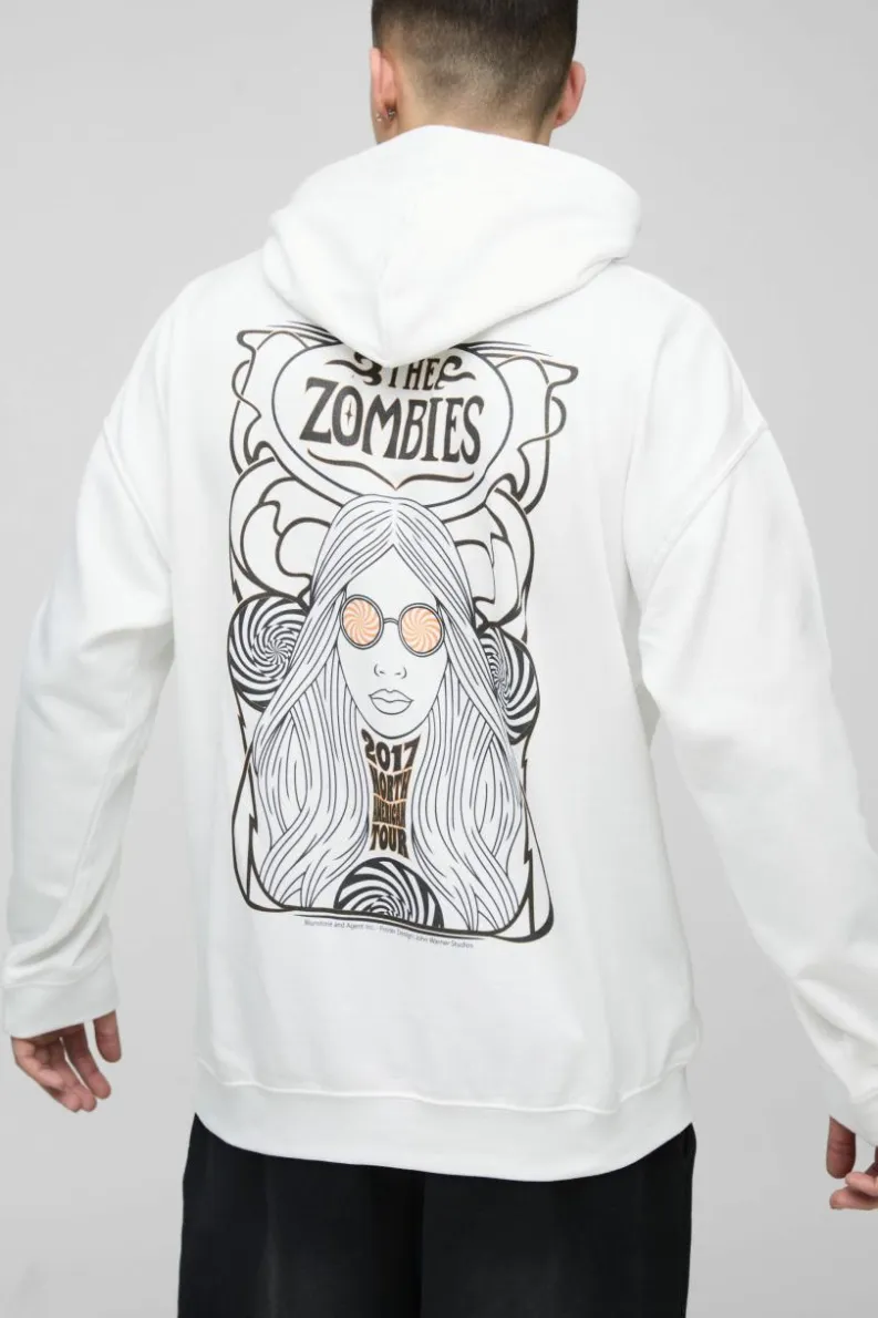 Cheap boohooMAN Oversized The Zombies Band License Print Hoodie white