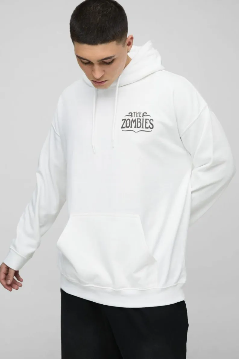 Cheap boohooMAN Oversized The Zombies Band License Print Hoodie white