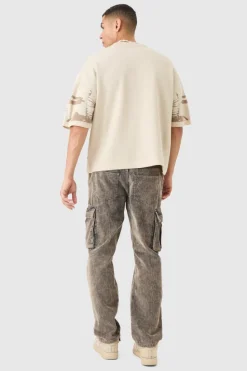 Best boohooMAN Oversized Tonal Scenic Drawing Knitted T-shirt stone