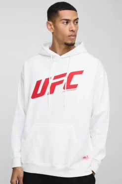 Cheap boohooMAN Oversized UFC Sports License Print Hoodie white