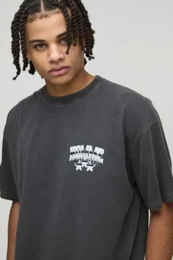 New boohooMAN Oversized Varsity Star Homme Washed T-Shirt charcoal