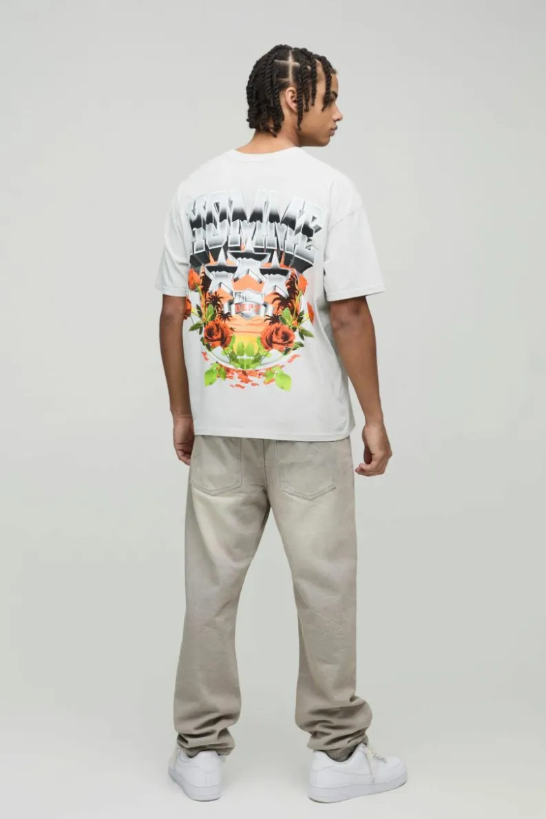 Outlet boohooMAN Oversized Varsity Star Homme Washed T-Shirt stone