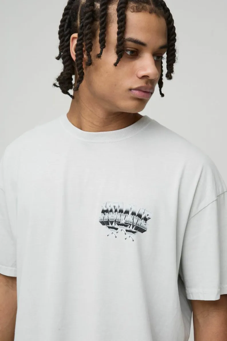 Outlet boohooMAN Oversized Varsity Star Homme Washed T-Shirt stone