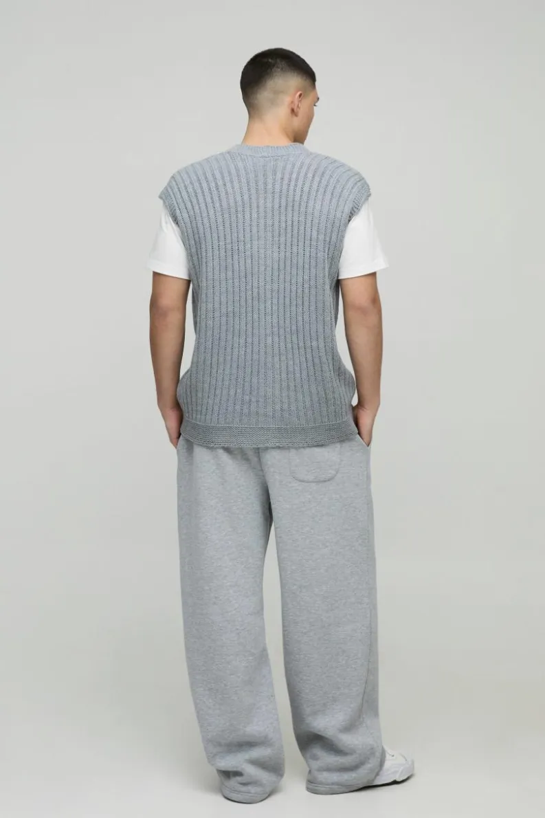Flash Sale boohooMAN Oversized V Neck Knitted Vest grey
