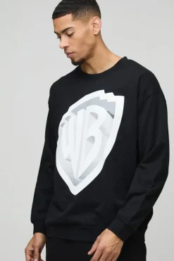 Best boohooMAN Oversized Warner Bros License Print Sweatshirt black