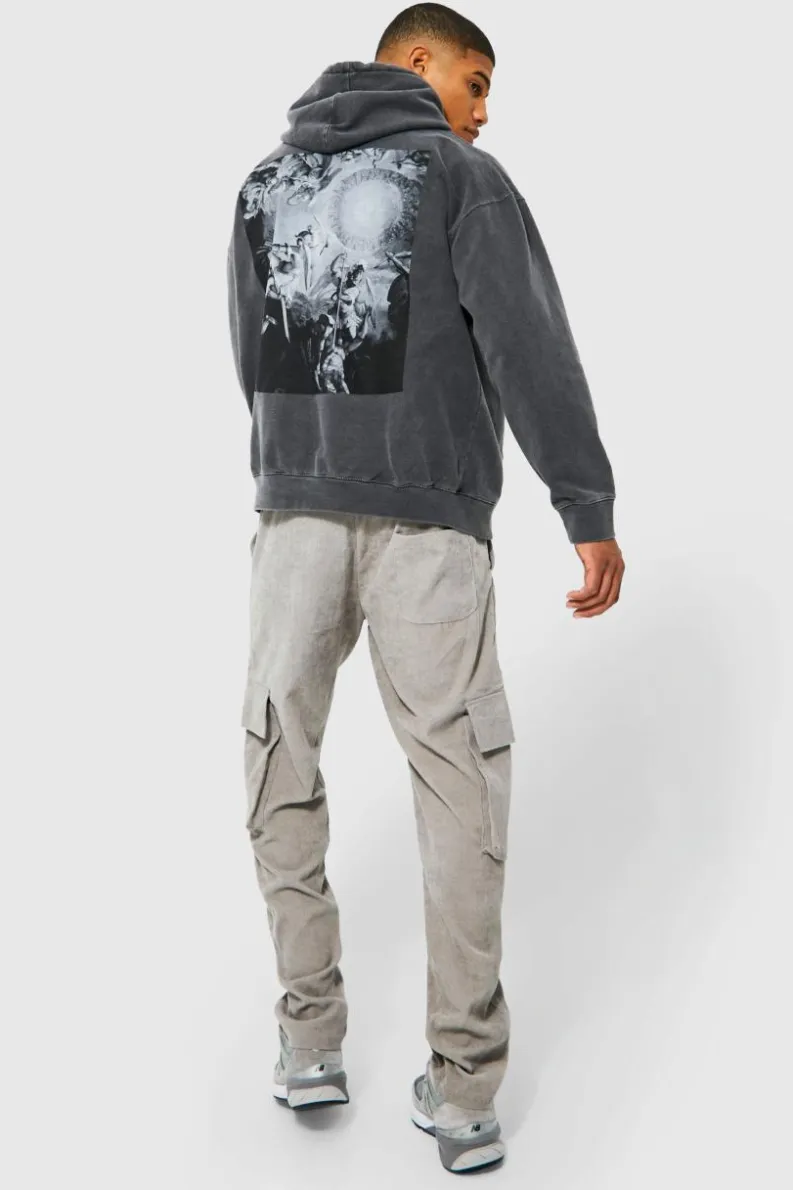 Discount boohooMAN Oversized Washed Renaissance Graphic Hoodie charcoal