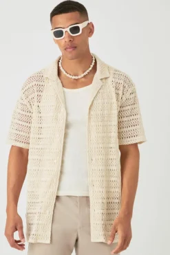 Clearance boohooMAN Oversized Weave Look Shirt ecru