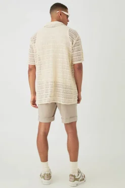 Clearance boohooMAN Oversized Weave Look Shirt ecru